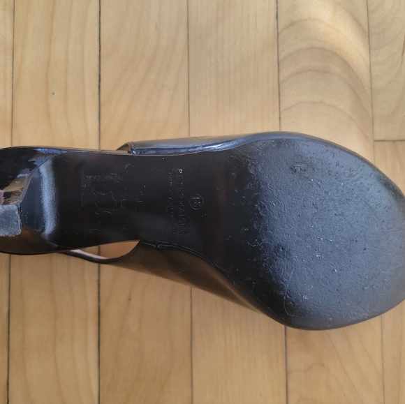 Black patent leather and suede sling peep toe mid heels with bow - Picture 4 of 6